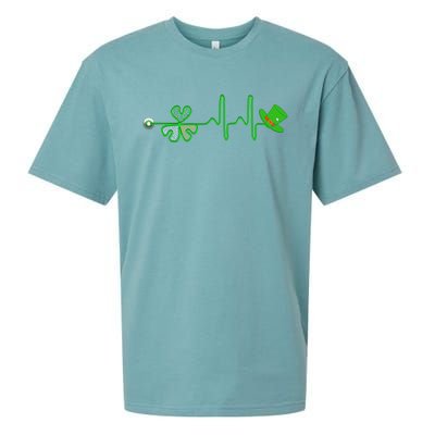 St Patricks Day Nurse Shamrock Heartbeat Stethoscope Irish Gift Sueded Cloud Jersey T-Shirt