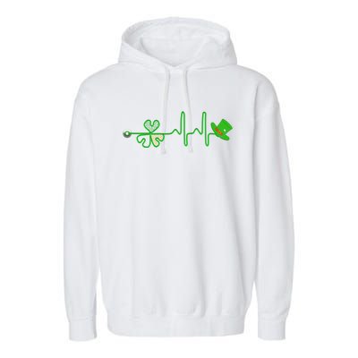 St Patricks Day Nurse Shamrock Heartbeat Stethoscope Irish Gift Garment-Dyed Fleece Hoodie