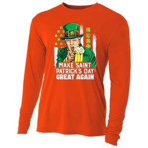 St Patricks Day Trump Make Great Again Funny Leprechaun Gift Cooling Performance Long Sleeve Crew