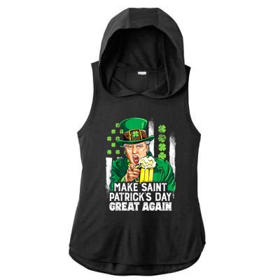 St Patricks Day Trump Make Great Again Funny Leprechaun Gift Ladies PosiCharge Tri-Blend Wicking Draft Hoodie Tank