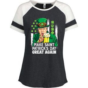 St Patricks Day Trump Make Great Again Funny Leprechaun Gift Enza Ladies Jersey Colorblock Tee