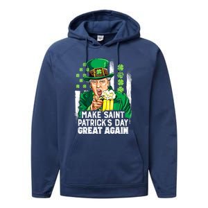 St Patricks Day Trump Make Great Again Funny Leprechaun Gift Performance Fleece Hoodie