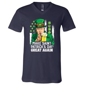 St Patricks Day Trump Make Great Again Funny Leprechaun Gift V-Neck T-Shirt