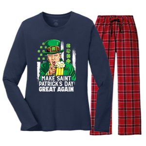 St Patricks Day Trump Make Great Again Funny Leprechaun Gift Women's Long Sleeve Flannel Pajama Set 