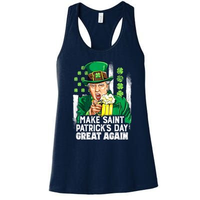 St Patricks Day Trump Make Great Again Funny Leprechaun Gift Women's Racerback Tank