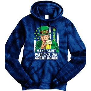 St Patricks Day Trump Make Great Again Funny Leprechaun Gift Tie Dye Hoodie