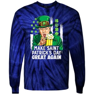 St Patricks Day Trump Make Great Again Funny Leprechaun Gift Tie-Dye Long Sleeve Shirt