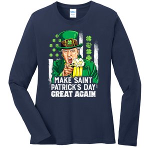 St Patricks Day Trump Make Great Again Funny Leprechaun Gift Ladies Long Sleeve Shirt