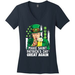 St Patricks Day Trump Make Great Again Funny Leprechaun Gift Women's V-Neck T-Shirt