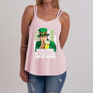 St Patricks Day Trump Make Great Again Funny Leprechaun Gift Women's Strappy Tank