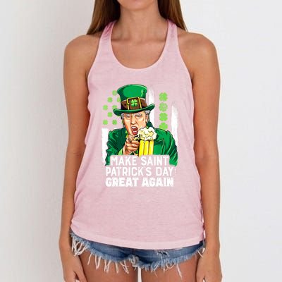 St Patricks Day Trump Make Great Again Funny Leprechaun Gift Women's Knotted Racerback Tank