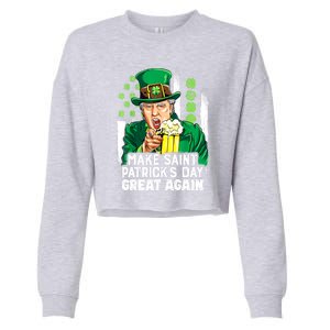 St Patricks Day Trump Make Great Again Funny Leprechaun Gift Cropped Pullover Crew