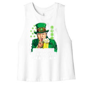 St Patricks Day Trump Make Great Again Funny Leprechaun Gift Women's Racerback Cropped Tank