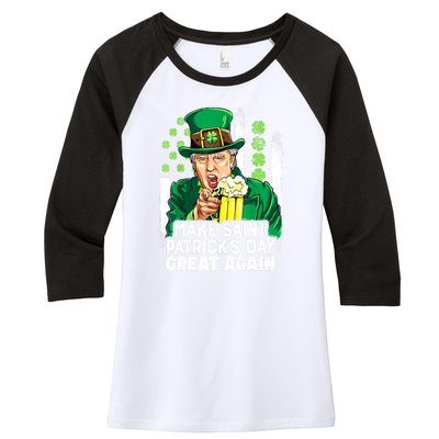 St Patricks Day Trump Make Great Again Funny Leprechaun Gift Women's Tri-Blend 3/4-Sleeve Raglan Shirt