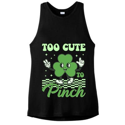 St Patricks Day Too Cute To Pinch Retro Cartoon Shamrock Clover Ladies PosiCharge Tri-Blend Wicking Tank