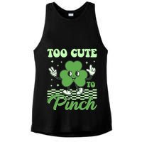 St Patricks Day Too Cute To Pinch Retro Cartoon Shamrock Clover Ladies PosiCharge Tri-Blend Wicking Tank