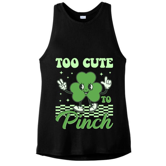 St Patricks Day Too Cute To Pinch Retro Cartoon Shamrock Clover Ladies PosiCharge Tri-Blend Wicking Tank
