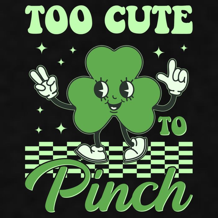 St Patricks Day Too Cute To Pinch Retro Cartoon Shamrock Clover Ladies PosiCharge Tri-Blend Wicking Tank