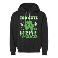 St Patricks Day Too Cute To Pinch Retro Cartoon Shamrock Clover Garment-Dyed Fleece Hoodie