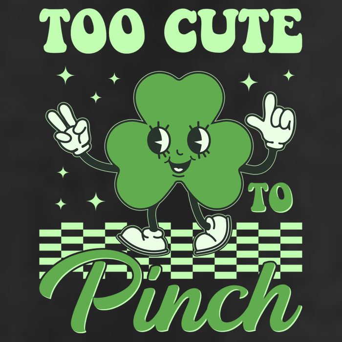 St Patricks Day Too Cute To Pinch Retro Cartoon Shamrock Clover 7 Panel Mesh Trucker Snapback Hat