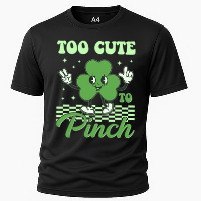 St Patricks Day Too Cute To Pinch Retro Cartoon Shamrock Clover Performance Shirt