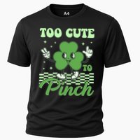 St Patricks Day Too Cute To Pinch Retro Cartoon Shamrock Clover Performance Shirt