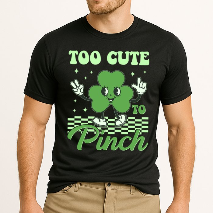 St Patricks Day Too Cute To Pinch Retro Cartoon Shamrock Clover Performance Shirt