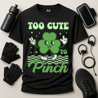 St Patricks Day Too Cute To Pinch Retro Cartoon Shamrock Clover Performance Shirt