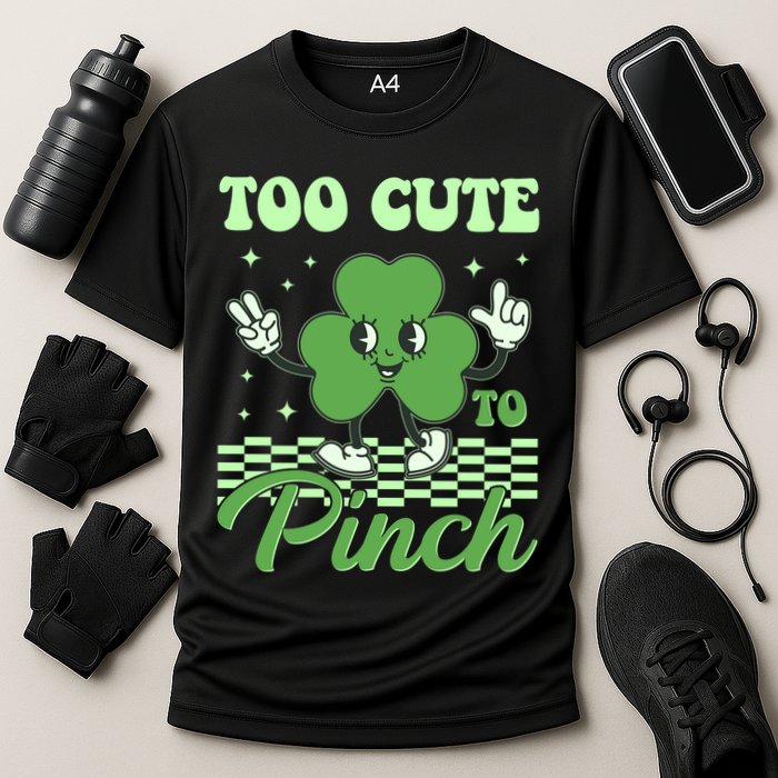 St Patricks Day Too Cute To Pinch Retro Cartoon Shamrock Clover Performance Shirt