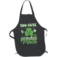 St Patricks Day Too Cute To Pinch Retro Cartoon Shamrock Clover Apron