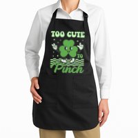 St Patricks Day Too Cute To Pinch Retro Cartoon Shamrock Clover Apron