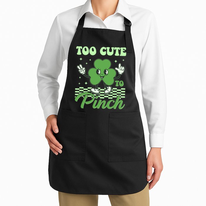 St Patricks Day Too Cute To Pinch Retro Cartoon Shamrock Clover Apron