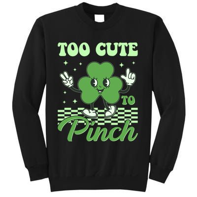 St Patricks Day Too Cute To Pinch Retro Cartoon Shamrock Clover Sweatshirt