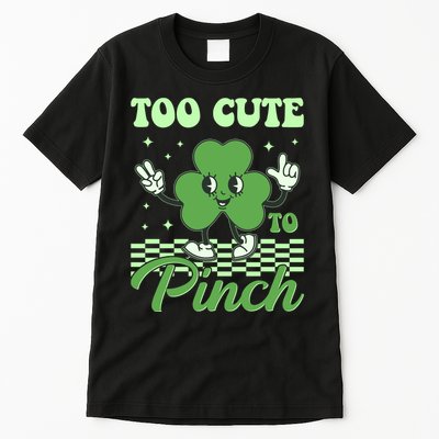 St Patricks Day Too Cute To Pinch Retro Cartoon Shamrock Clover Tall T-Shirt