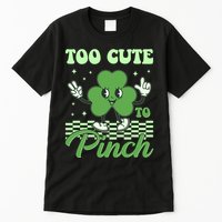 St Patricks Day Too Cute To Pinch Retro Cartoon Shamrock Clover Tall T-Shirt