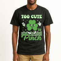 St Patricks Day Too Cute To Pinch Retro Cartoon Shamrock Clover Tall T-Shirt