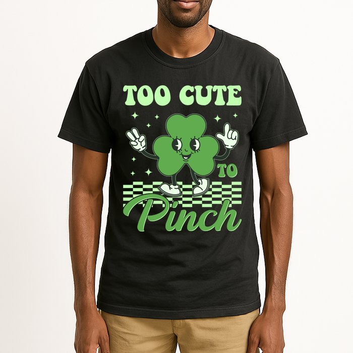 St Patricks Day Too Cute To Pinch Retro Cartoon Shamrock Clover Tall T-Shirt