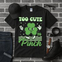 St Patricks Day Too Cute To Pinch Retro Cartoon Shamrock Clover Tall T-Shirt