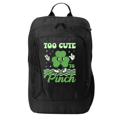 St Patricks Day Too Cute To Pinch Retro Cartoon Shamrock Clover City Backpack