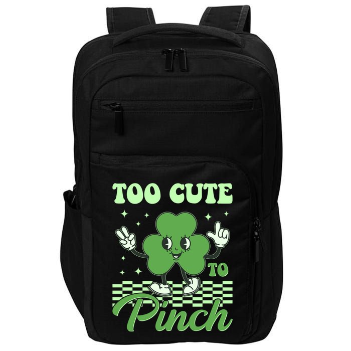 St Patricks Day Too Cute To Pinch Retro Cartoon Shamrock Clover Impact Tech Backpack