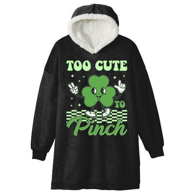 St Patricks Day Too Cute To Pinch Retro Cartoon Shamrock Clover Hooded Wearable Blanket