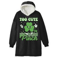 St Patricks Day Too Cute To Pinch Retro Cartoon Shamrock Clover Hooded Wearable Blanket