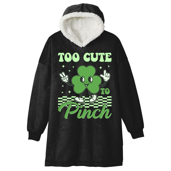 St Patricks Day Too Cute To Pinch Retro Cartoon Shamrock Clover Hooded Wearable Blanket