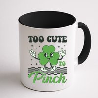St Patricks Day Too Cute To Pinch Retro Cartoon Shamrock Clover Mug