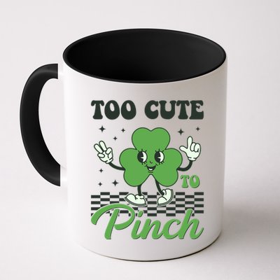 St Patricks Day Too Cute To Pinch Retro Cartoon Shamrock Clover Mug