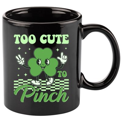 St Patricks Day Too Cute To Pinch Retro Cartoon Shamrock Clover 11oz C Handle Ceramic Mug