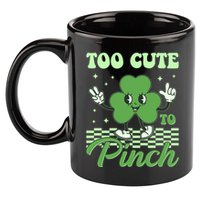 St Patricks Day Too Cute To Pinch Retro Cartoon Shamrock Clover 11oz C Handle Ceramic Mug
