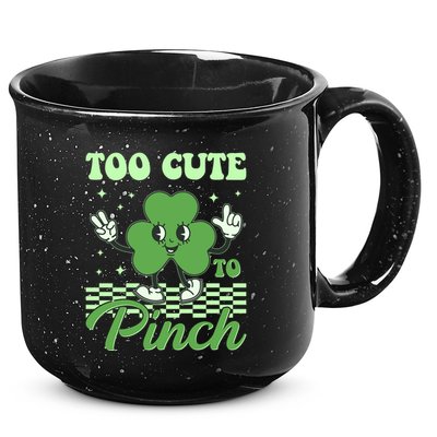 St Patricks Day Too Cute To Pinch Retro Cartoon Shamrock Clover 15oz Campfire Ceramic Mug