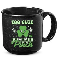St Patricks Day Too Cute To Pinch Retro Cartoon Shamrock Clover 15oz Campfire Ceramic Mug