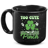St Patricks Day Too Cute To Pinch Retro Cartoon Shamrock Clover 15oz Campfire Ceramic Mug